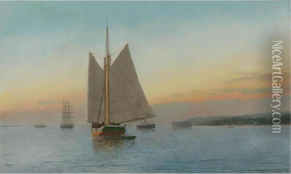 Lumber Schooner In New York's Lower Bay Oil Painting - Antonio Nicolo Gasparo Jacobsen