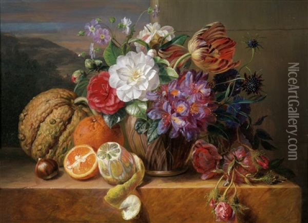 Blumen- Und Fruchtestillleben Oil Painting - Adriana Johanna Haanen