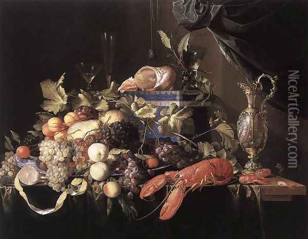 Still-Life with Fruit and Lobster 1648-49 Oil Painting - Jan Davidsz. De Heem