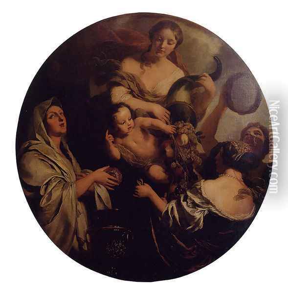 Allegory With An Infant Surrounded By Women, One With A Cornucopia (or The Nurture Of Jupiter) Oil Painting - Gerard de Lairesse