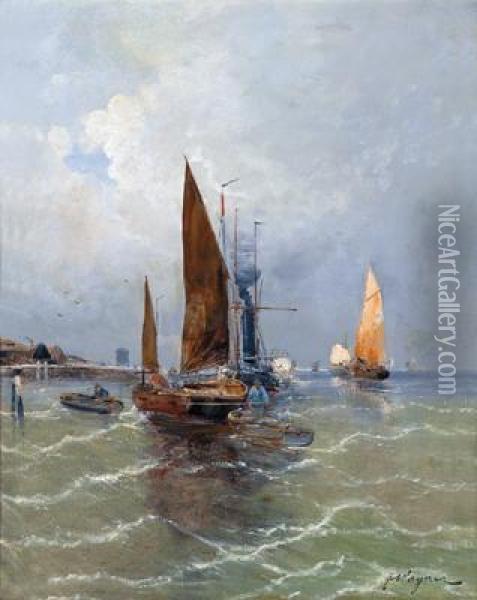 Fischer Im Hafen Oil Painting - Georg Fischof