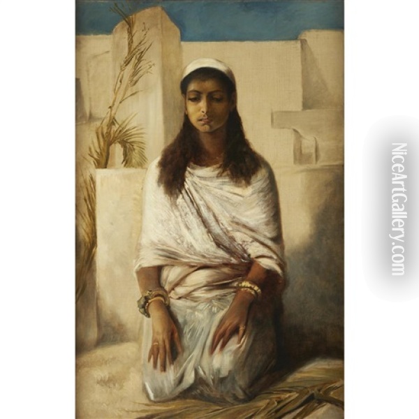 Woman Kneeling In White Oil Painting - Eduard Charlemont