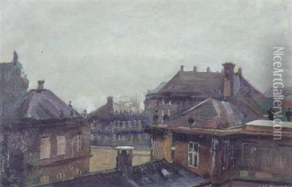 Udsigt Over Amalienborg Mod Havnen Oil Painting - Sally Nikolai Philipsen