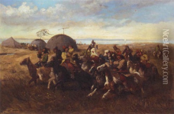 Russian Kossacks Oil Painting - Adolf (Constantin) Baumgartner-Stoiloff