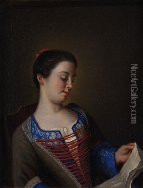 Die Schone Leserin - Portrait Der Mademoiselle Lavergne Oil Painting - Jean Etienne Liotard