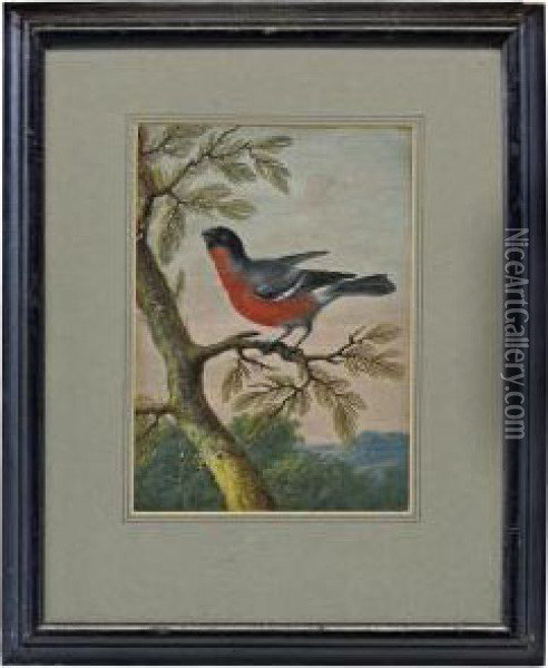 A Finch Resting On A Branch A Landscape Beyond Oil Painting - Christophe-Ludwig Agricola