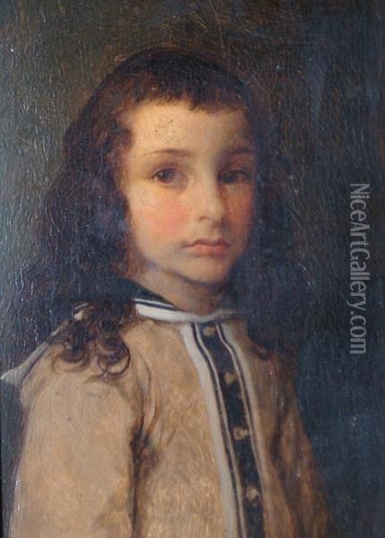Portrait Of A Young Boy, Bust Length And Indistinctly Dated 'p.c. Comte ..' (upper Right) Oil Painting - Pierre Charles Comte