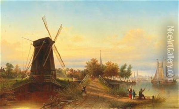 Watermill Near Amsterdam Oil Painting - Elias Pieter van Bommel