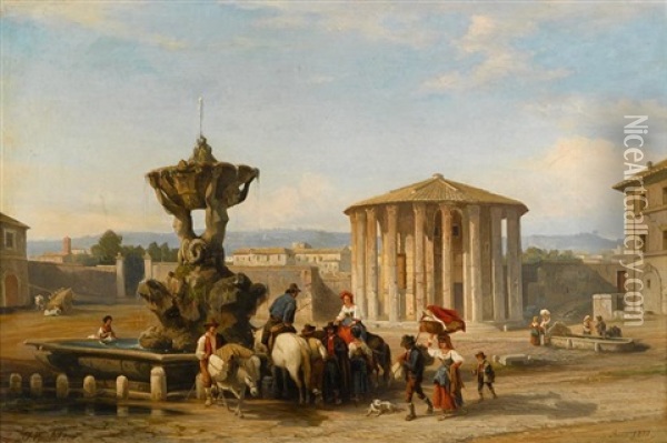 Temple Of Vesta, Rome Oil Painting - Franz Knebel