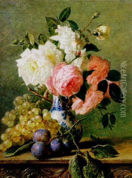 Blumen- Und Fruchtestilleben Oil Painting - Adriana Johanna Haanen