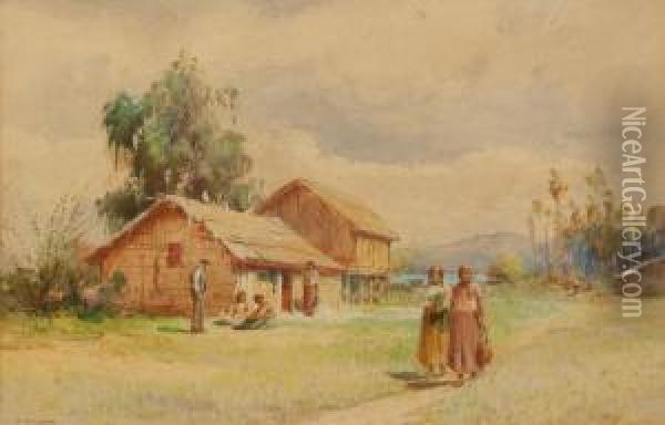 Maori Village With View Of Mttaupiri Oil Painting - Walter Wright