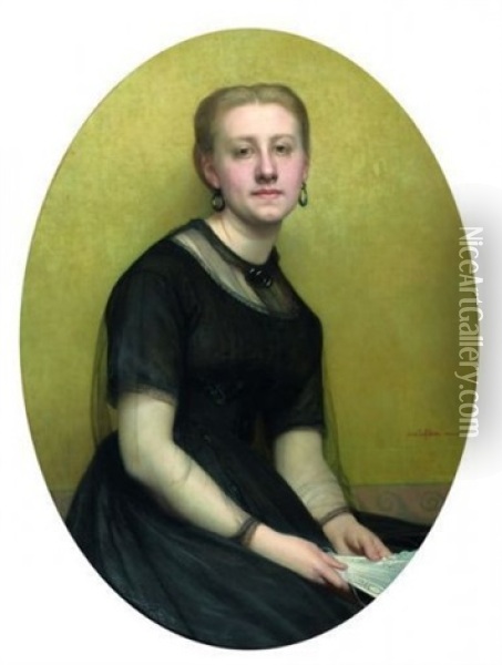 Portrait De La Femme De L'artiste A L'eventail Oil Painting - Jules Joseph Lefebvre