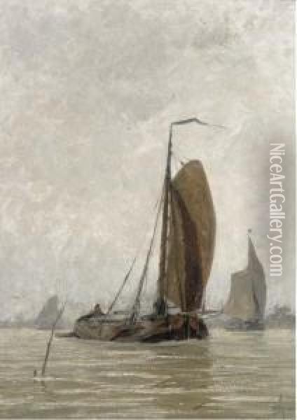 Sailingbarges In A Breeze Oil Painting - Hendrik Willebrord Jansen