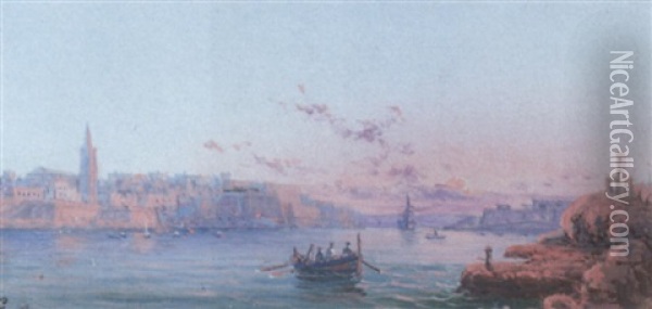 The Grand Harbour, Valetta, By Daylight Oil Painting - Luigi Maria Galea