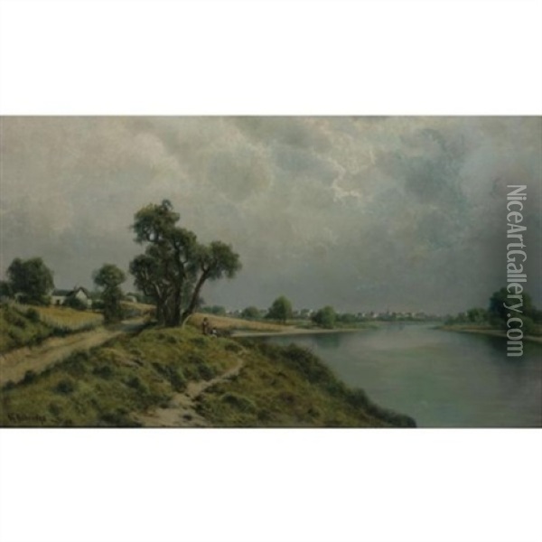 Riverine Landscape (sacramento?) Oil Painting - Ransom Gillet Holdredge