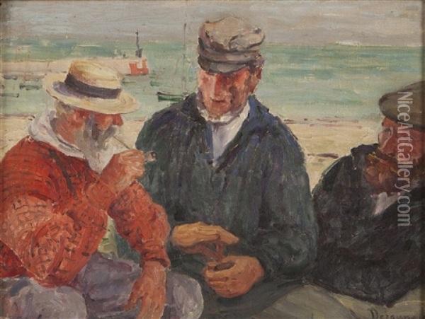 Fishermen Oil Painting - Emile Alfred Dezaunay