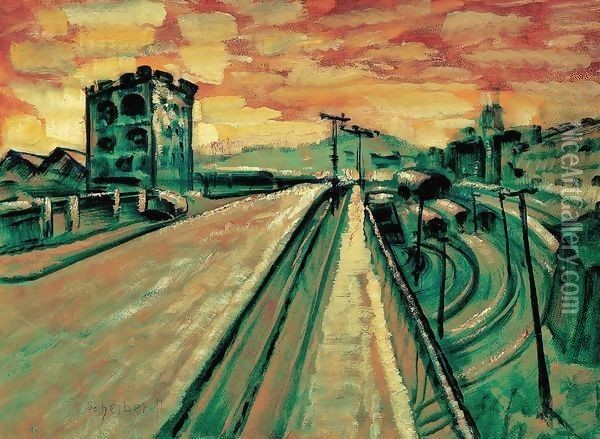 Bridge at the Railway Station Oil Painting - Gyula Batthyany