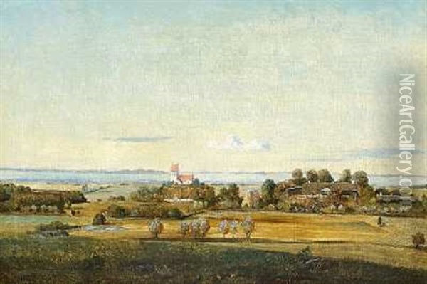 Landsbykirke I Dansk Sommerlandskab Oil Painting - Frederik Niels Martin Rohde