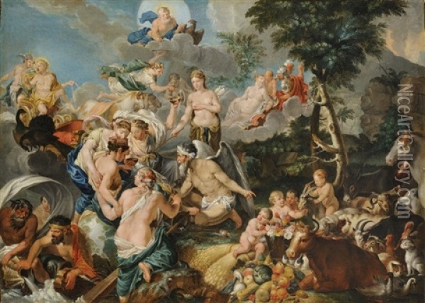 Mythological Scene - In The Empire Of Flora Oil Painting - Johann Heiss