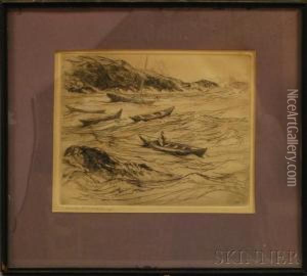 Dories In A Rough Sea Oil Painting - Charles Herbert Woodbury