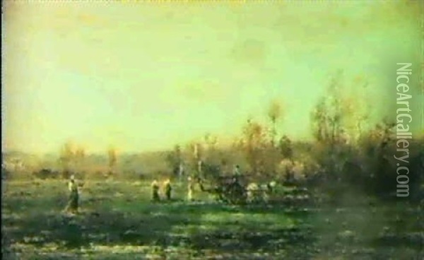 Landscape With Fieldworkers Oil Painting - Charles Francois Daubigny