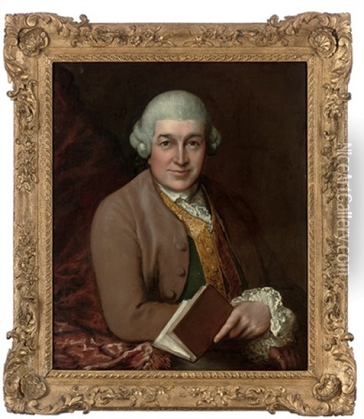 Portrait Of David Garrick In A Maroon Coat, A Gold-embroidered Green Waistcoat And White Stock Oil Painting - Thomas Gainsborough