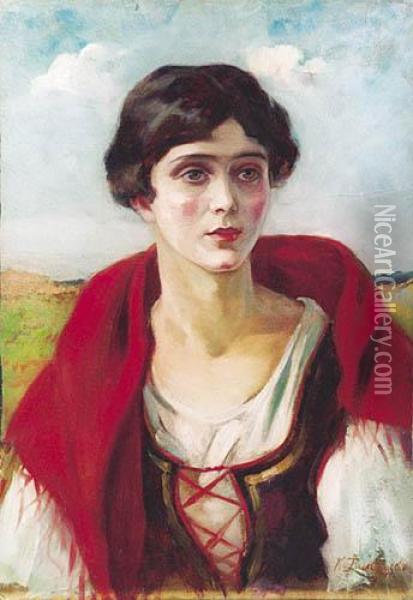 Portret Mlodej Kobiety W Wiesniaczym Stroju Oil Painting - Kamila Bukowska