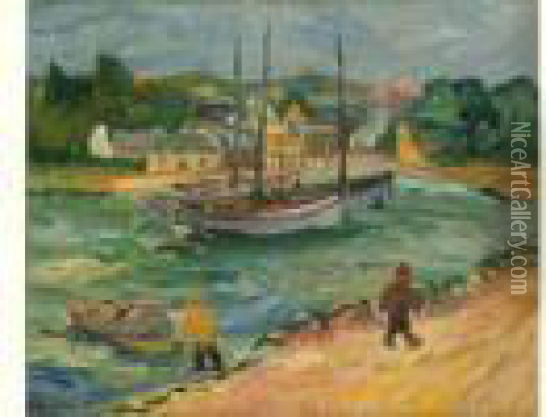 Port En Bretagne. Oil Painting - Henri Epstein