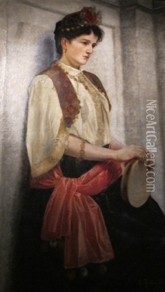 Portrait De Jeune Femme En Costume Oil Painting - Eduard Ruedisuehli
