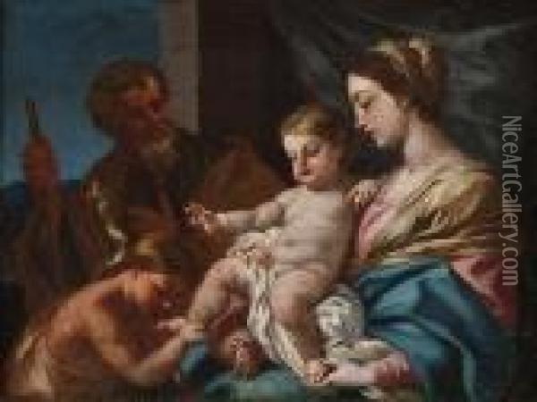 Sacra Famiglia Oil Painting - Simone Cantarini Il Pesarese