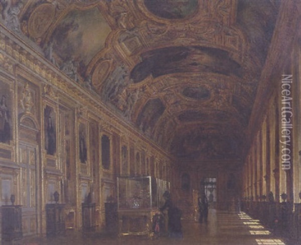 The Apollo Gallery, Louvre, Paris Oil Painting - Louis Beroud