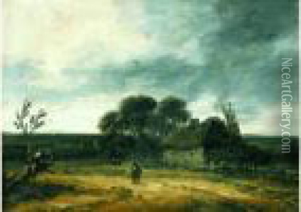 Paysage A La Chaumiere Oil Painting - Georges Michel