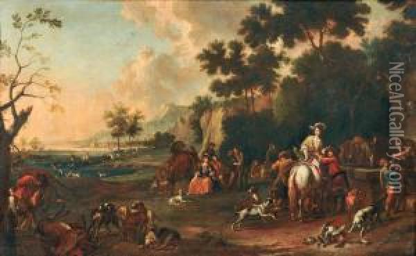 Riposo Di Dame E Cavalieri Durante La Caccia Oil Painting - Giovanni Reder
