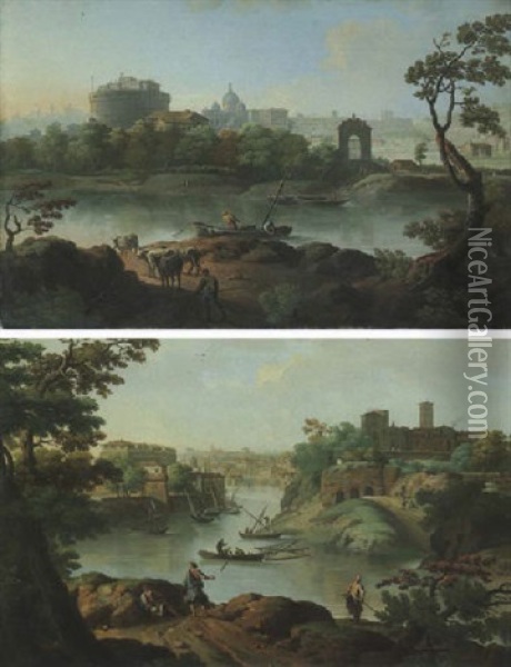 Rome, A View Of The Tiber Oil Painting - Paolo Anesi