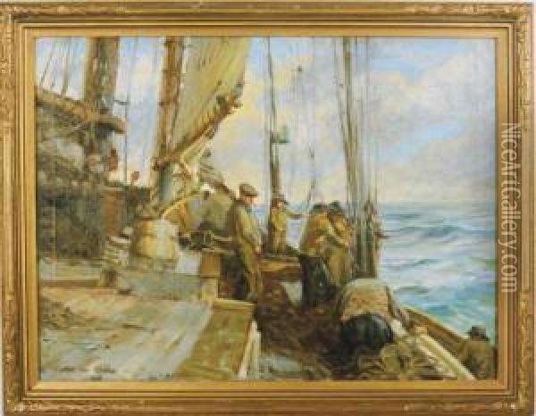 Fishermen On Deck Oil Painting - Mcivor Reddie