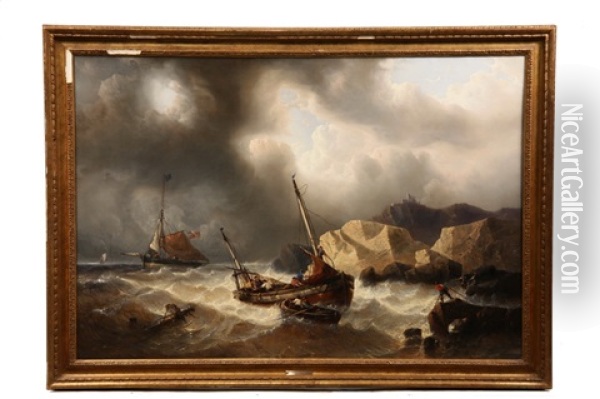 Trawler In Distress Oil Painting - Francois-Etienne Musin