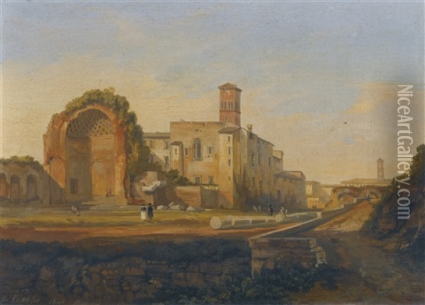 Rome, A View Of The Forum With The Temple Of Venus Oil Painting - Edward Lear