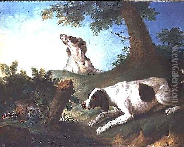 Spaniels putting up a partridge Oil Painting - Johann-Michael Baader