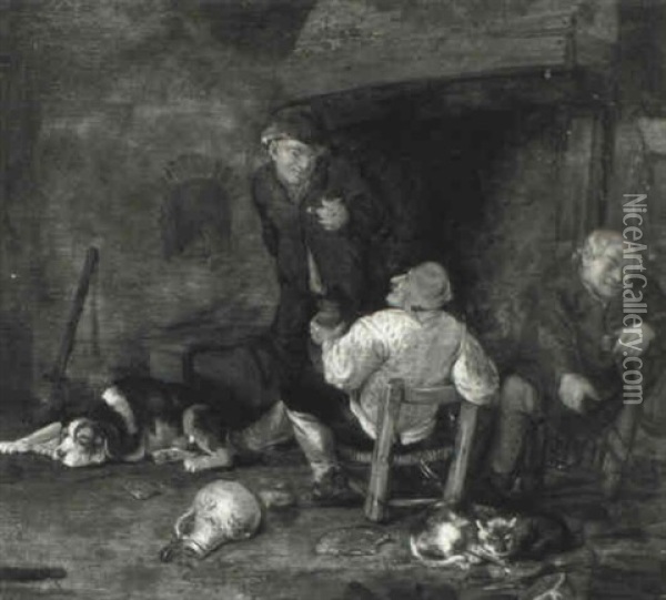 Boors In An Interior Oil Painting - Adriaen Brouwer