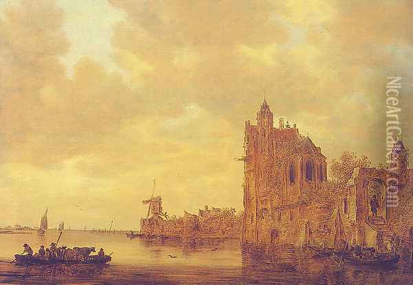 River Landscape with Pellekussenpoort, Utrecht, and Gothic Choir, 1643 Oil Painting - Jan van Goyen