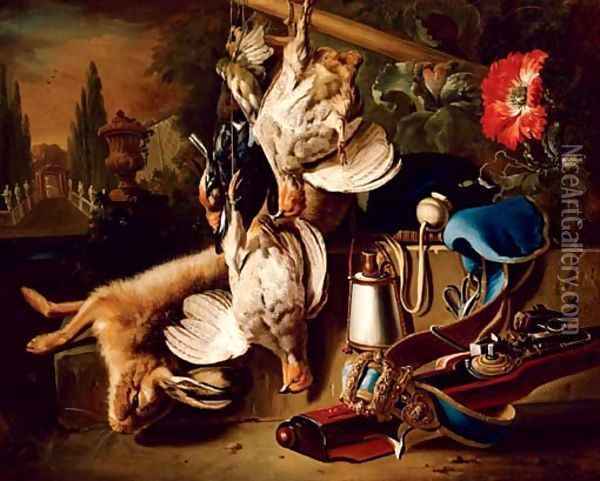 Game and a hare with a rifle Oil Painting - Jan Weenix