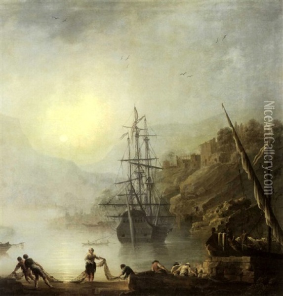 Scene De Peche Dans Un Port Mediterraneen Oil Painting - Francesco Fidanza