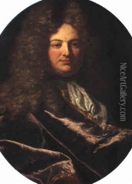 Portratt Av Man I Allongeperuk Oil Painting - Nicolas de Largilliere