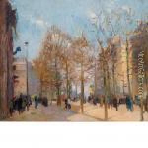 Tree-lined Street, Paris Oil Painting - Elie Anatole Pavil
