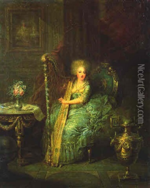 Portrait De Marie-antoinette Jouant De La Harpe Oil Painting - Jean-Frederic Schall