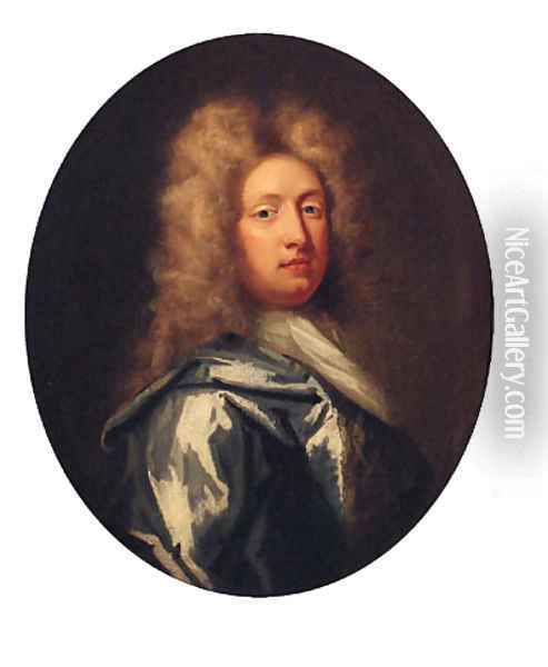 Portrait Of John Lyons, Half-Length, In A Blue Cloak And White Stock Oil Painting - Michael Dahl