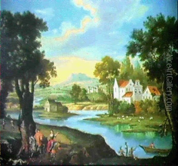 Flusslandschaft Mit Reitern Oil Painting - Franz Edmund Weirotter