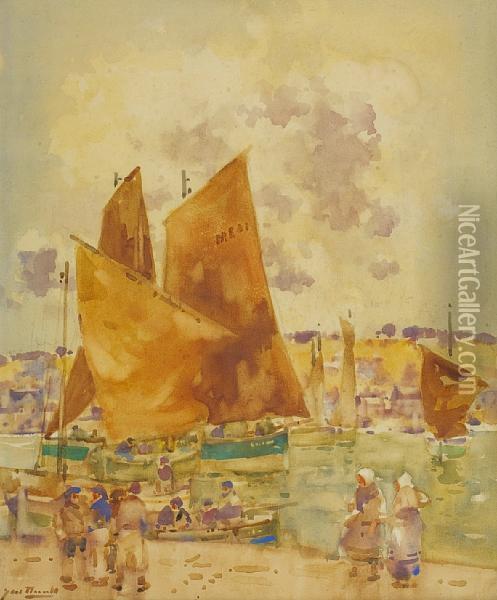 Ferryden Harbour Oil Painting - James Watterston Herald