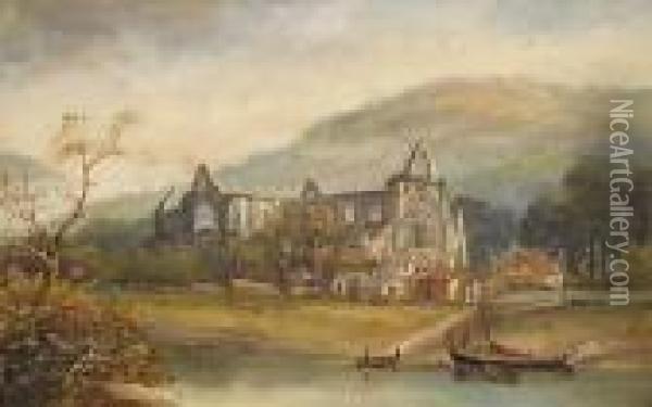Tintern Abbey;chepstow Castle Oil Painting - Henry Harris