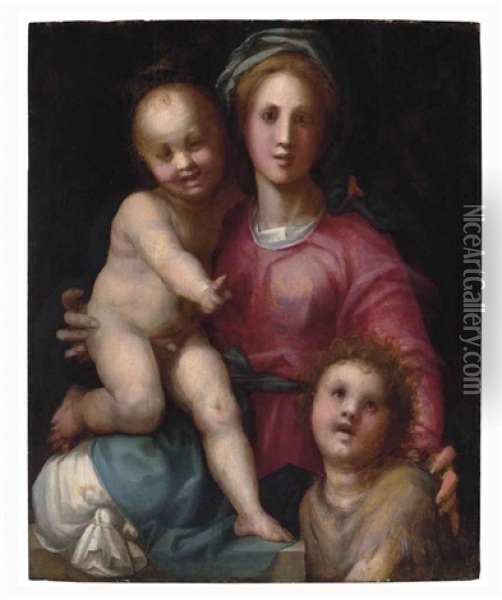 The Madonna And Child With The Infant Saint John The Baptist Oil Painting -  Pontormo